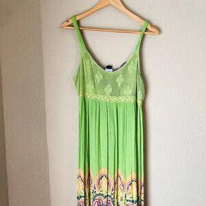 Vintage Bila Lime Green Purple Paisley Tropical Print Maxi Dress Size Large
